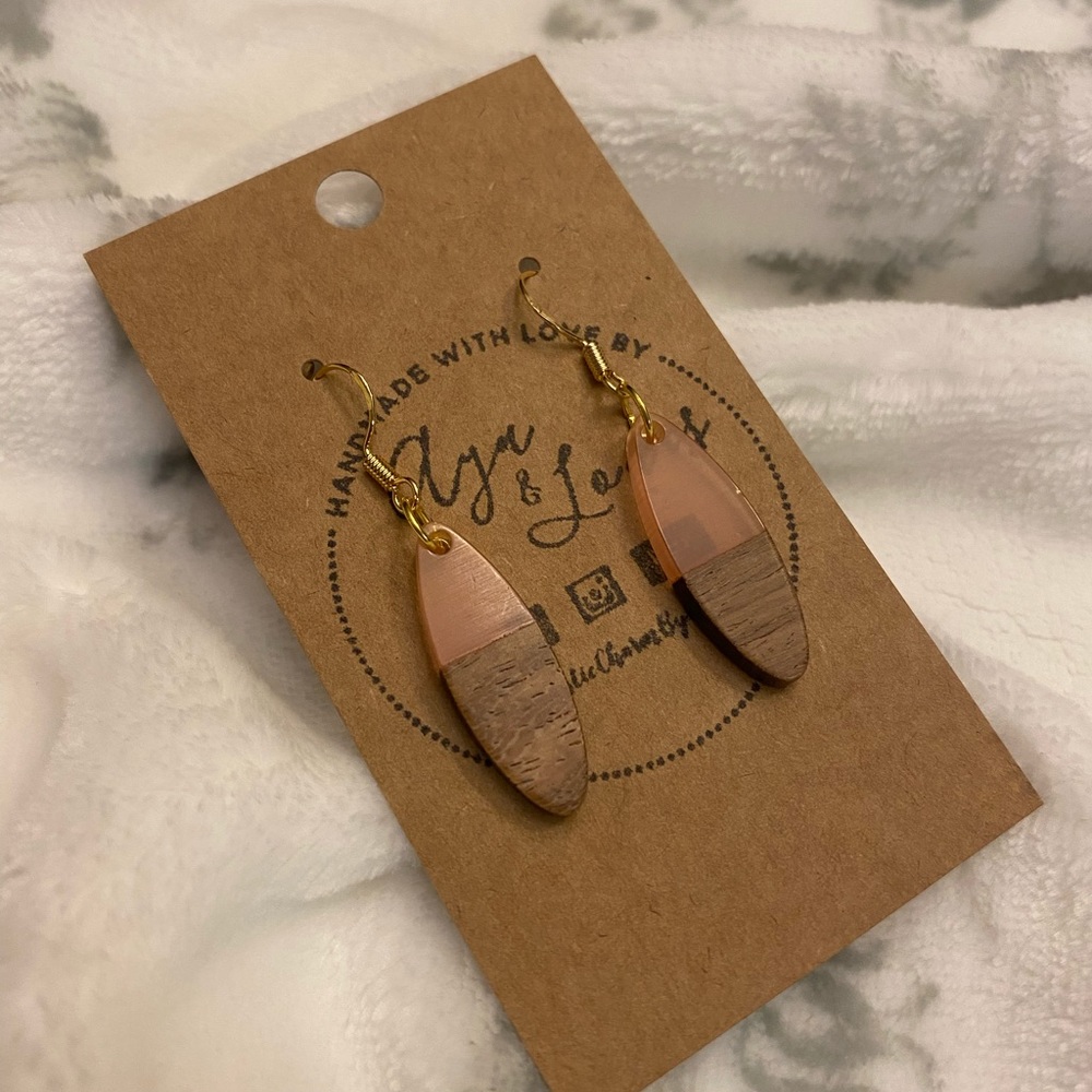 Peach Oval Resin and Wood Earring